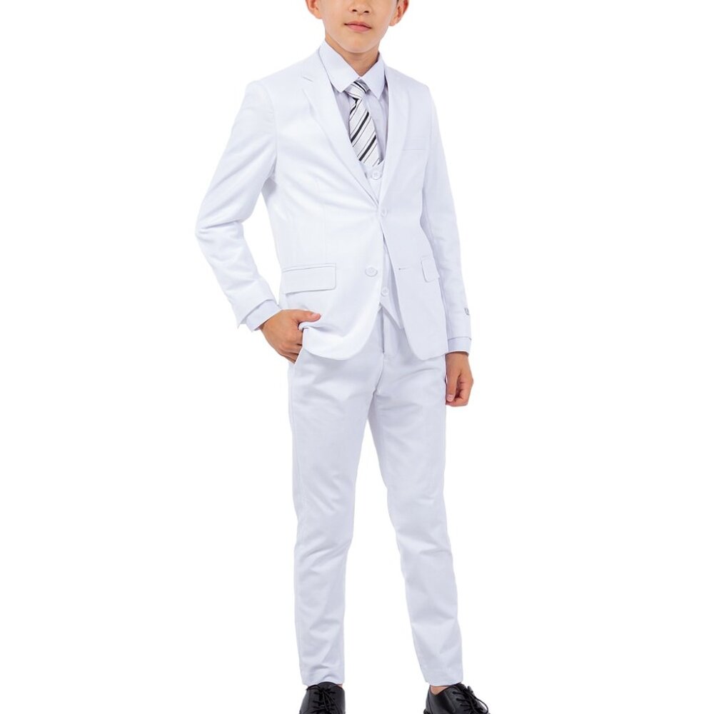 Premium White Notch Lapel 5 Piece Stacy Adams Boy's Suit